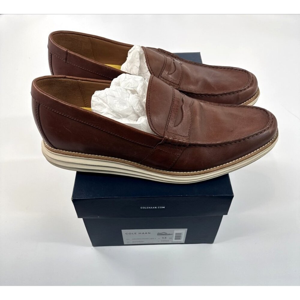 Cole Haan Penny Loafers Mens 13 Brown Leather Boat Shoes Slip On Grand in Box